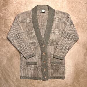 Vintage 70s The Villager Patchwork Plaid Knit Cardigan Sweater V Neck Academia